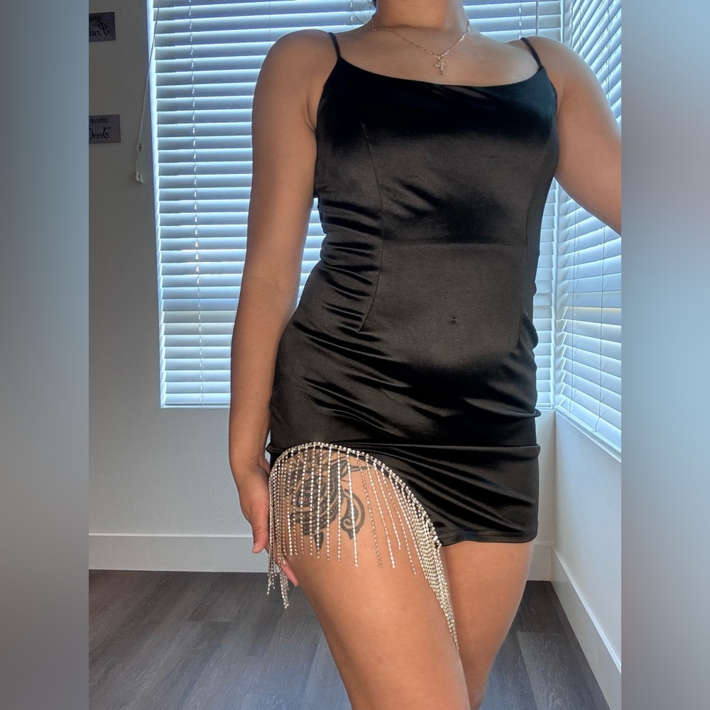 Satin dress with diamonds dangling